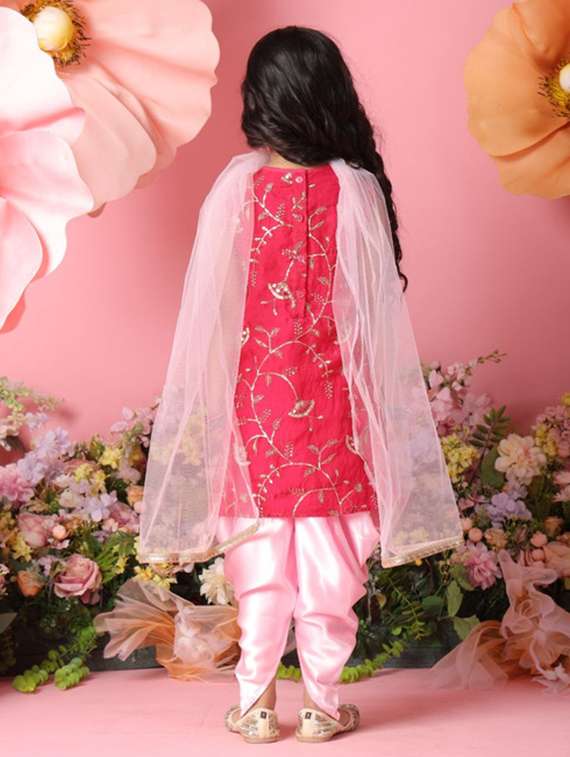 girls embroidered sleeveless kurta and dhoti set - 22073013 - Standard Image - 3