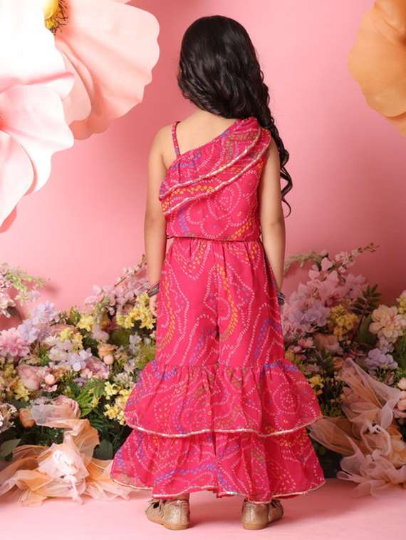 girls printed single shoulder top and sharara pant set  - 22073023 -  Standard Image - 3