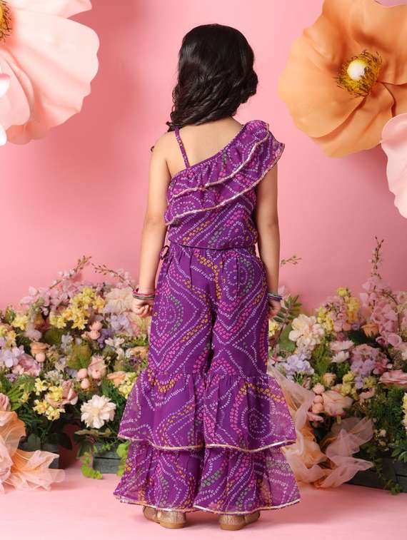 girls printed single shoulder top and sharara pant set  - 22073024 -  Standard Image - 3