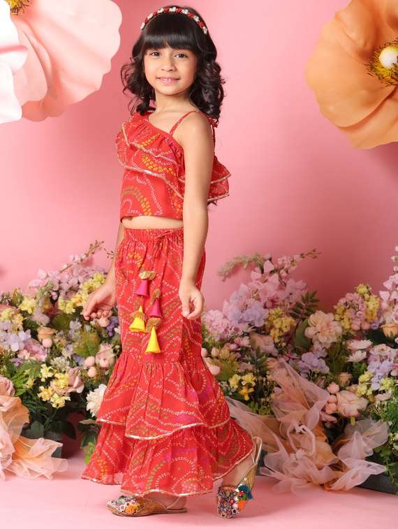 girls printed single shoulder top and sharara pant set  - 22073025 -  Standard Image - 3