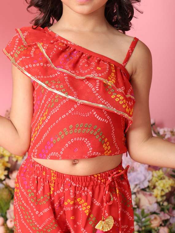 girls printed single shoulder top and sharara pant set  - 22073025 -  Standard Image - 5