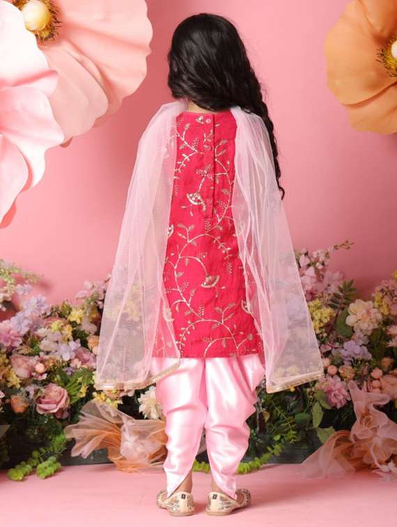 girls embroidered kurta and dhoti set with dupatta - 22073028 - Standard Image - 3