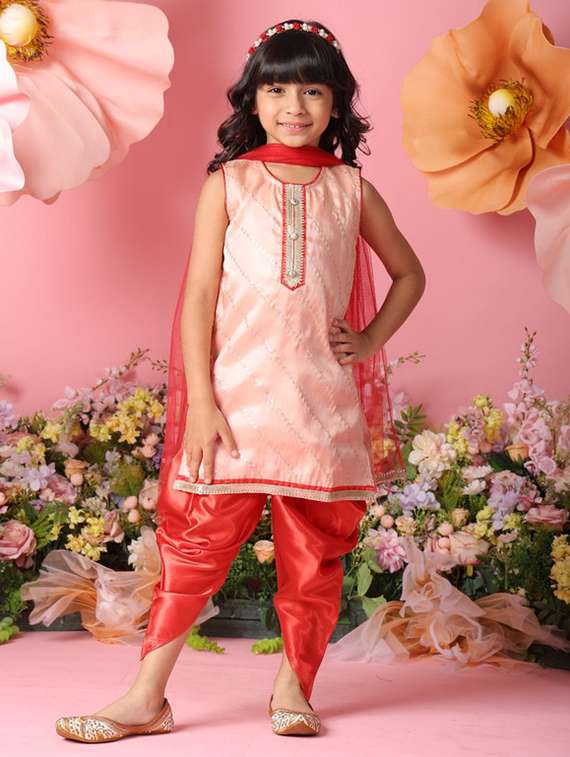 girls self designed sleeveless kurta and dhoti with dupatta
