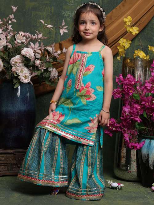 girls floral print sleeveless kurta and sharara set - 22073044 - Standard Image - 0
