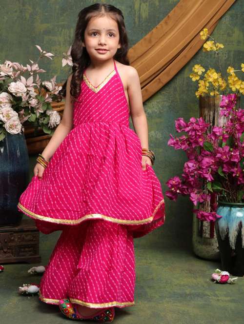 girls printed sleeveless kurta and sharara set  - 22073046 -  Standard Image - 0