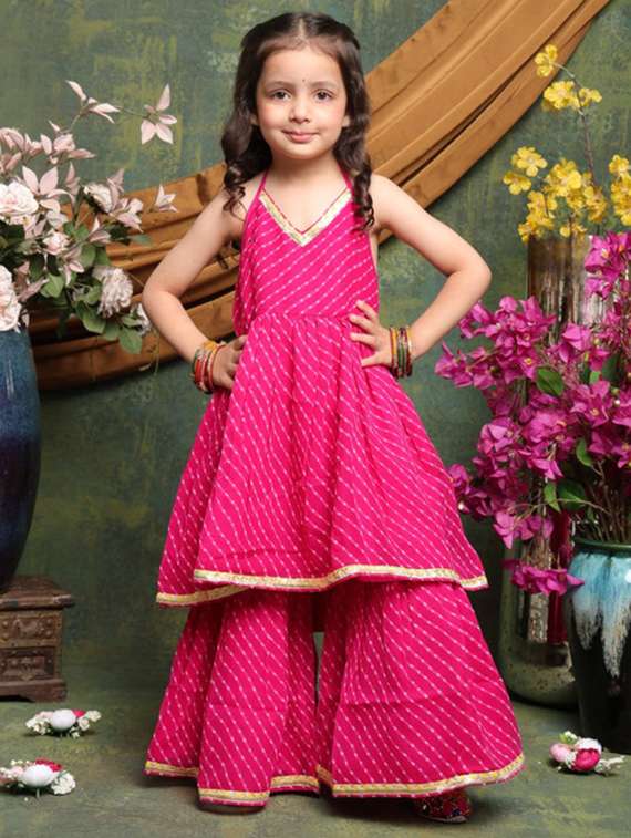 girls printed sleeveless kurta and sharara set - 22073046 - Standard Image - 3