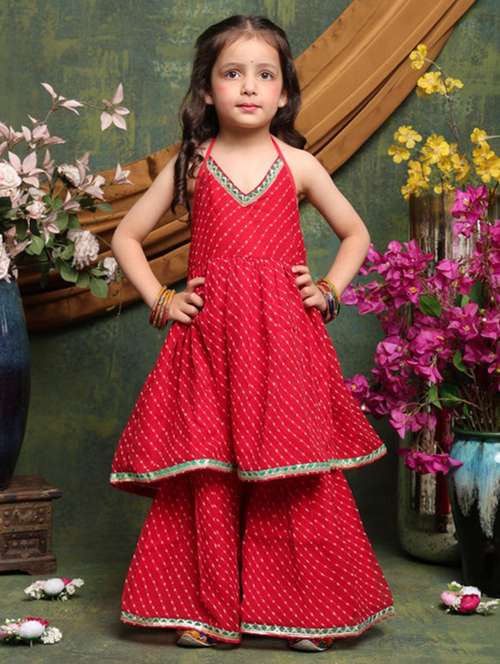 girls printed sleeveless kurta and sharara set  - 22073047 -  Standard Image - 0