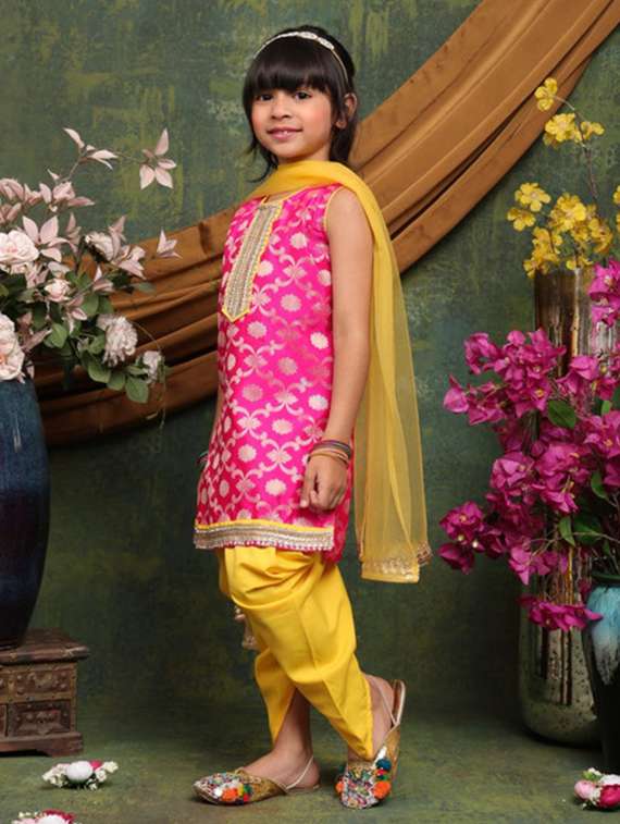 girls self designed sleeveless kurta and dhoti set - 22073049 - Standard Image - 3
