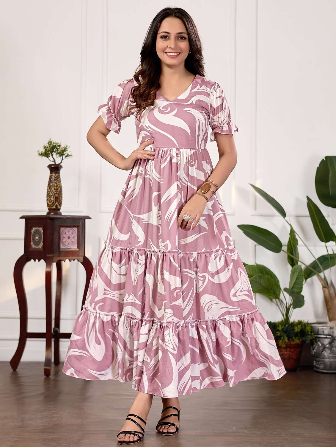 pink crepe fit & flare dress - 22073249 -  Zoom Image - 0