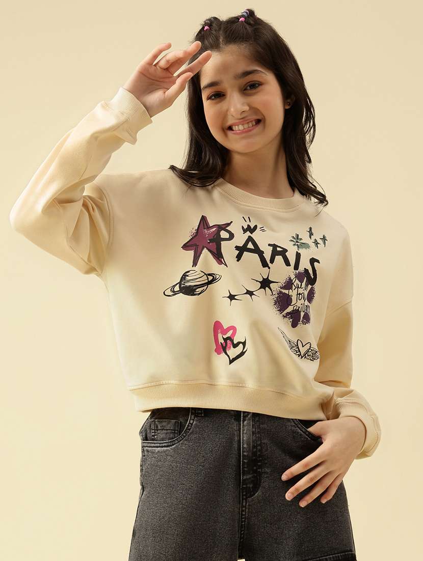 girls printed long sleeve crop sweatshirt - 22073250 - Zoom Image - 0