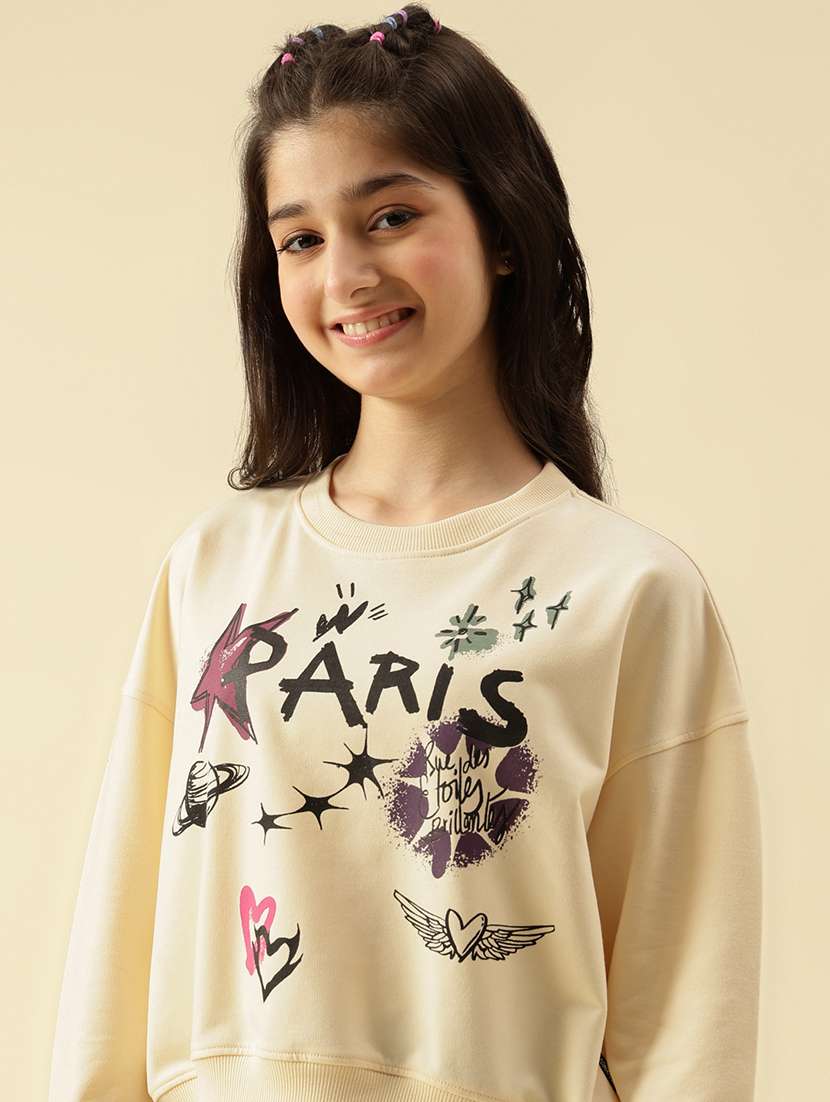 girls printed long sleeve crop sweatshirt - 22073250 - Standard Image - 5