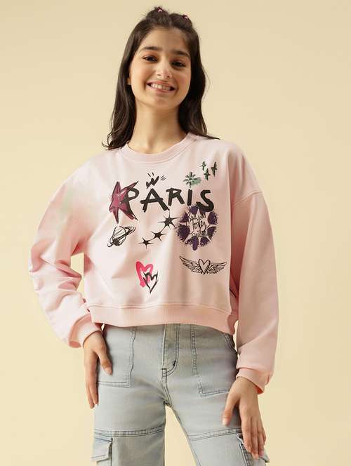girls printed long sleeve crop sweatshirt - 22073251 - Standard Image - 0