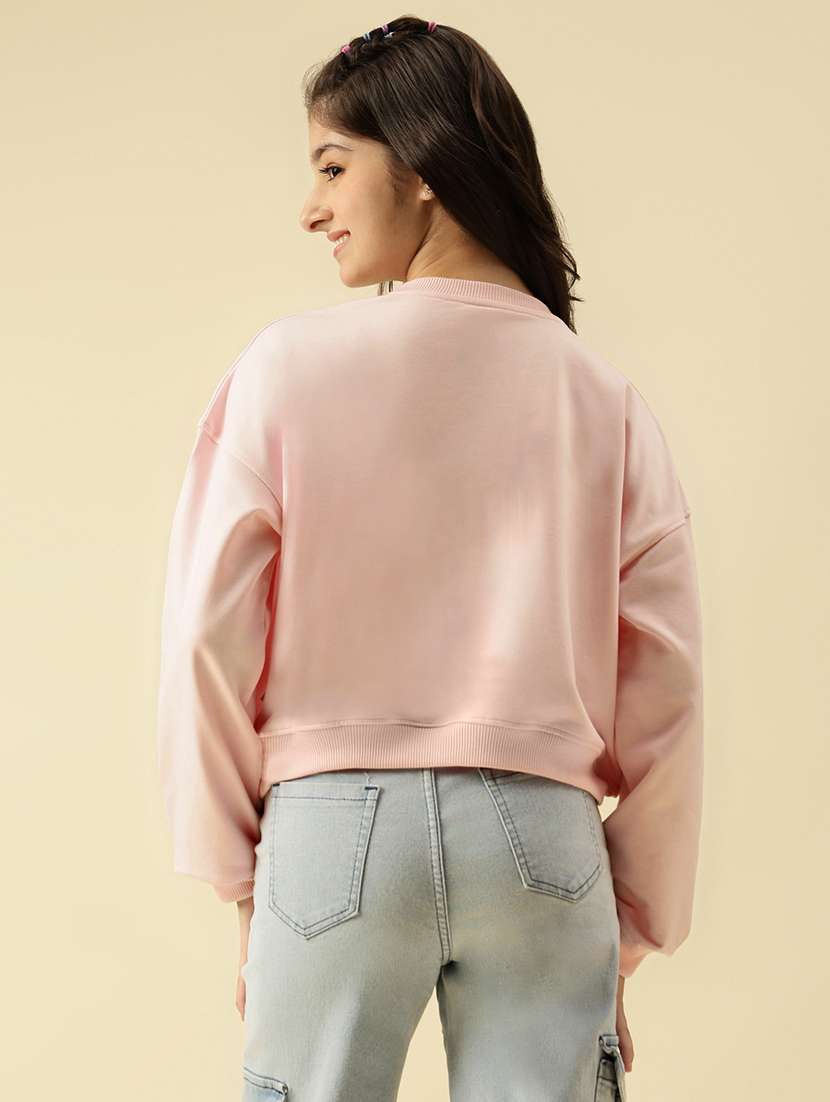 girls printed long sleeve crop sweatshirt - 22073251 - Standard Image - 3