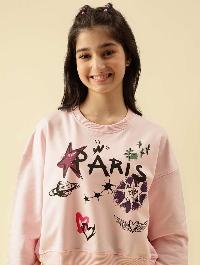 girls printed long sleeve crop sweatshirt - 22073251 - Standard Image - 5