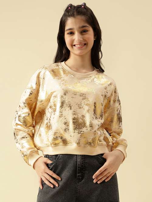 girls printed long sleeve crop sweatshirt - 22073255 -  Standard Image - 0