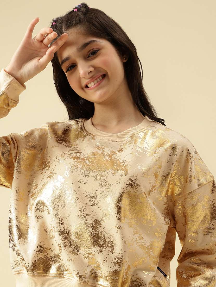 girls printed long sleeve crop sweatshirt - 22073255 -  Standard Image - 5