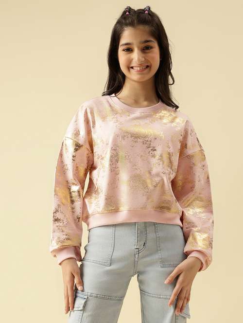 girls printed long sleeve crop sweatshirt - 22073256 -  Standard Image - 0