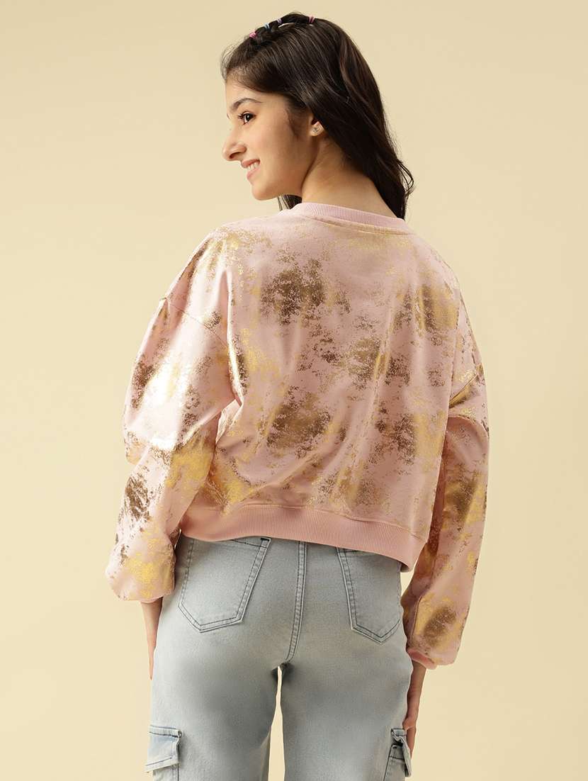 girls printed long sleeve crop sweatshirt - 22073256 -  Standard Image - 3