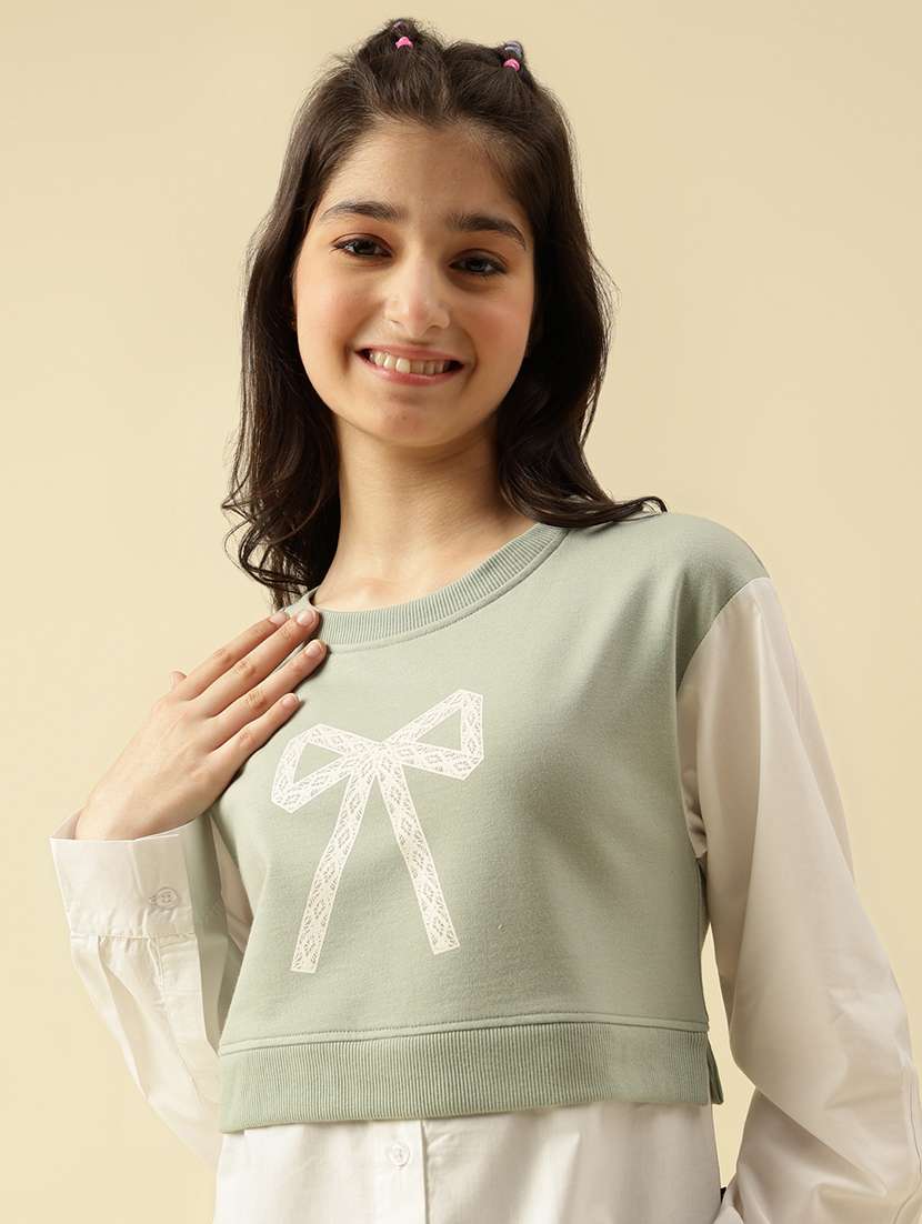 girls printed long sleeve crop sweatshirt - 22073258 -  Standard Image - 5