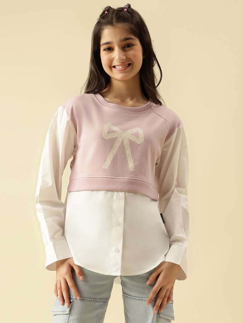 girls printed long sleeve crop sweatshirt