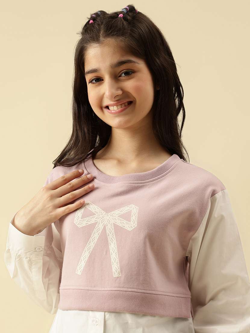 girls printed long sleeve crop sweatshirt - 22073259 -  Standard Image - 5