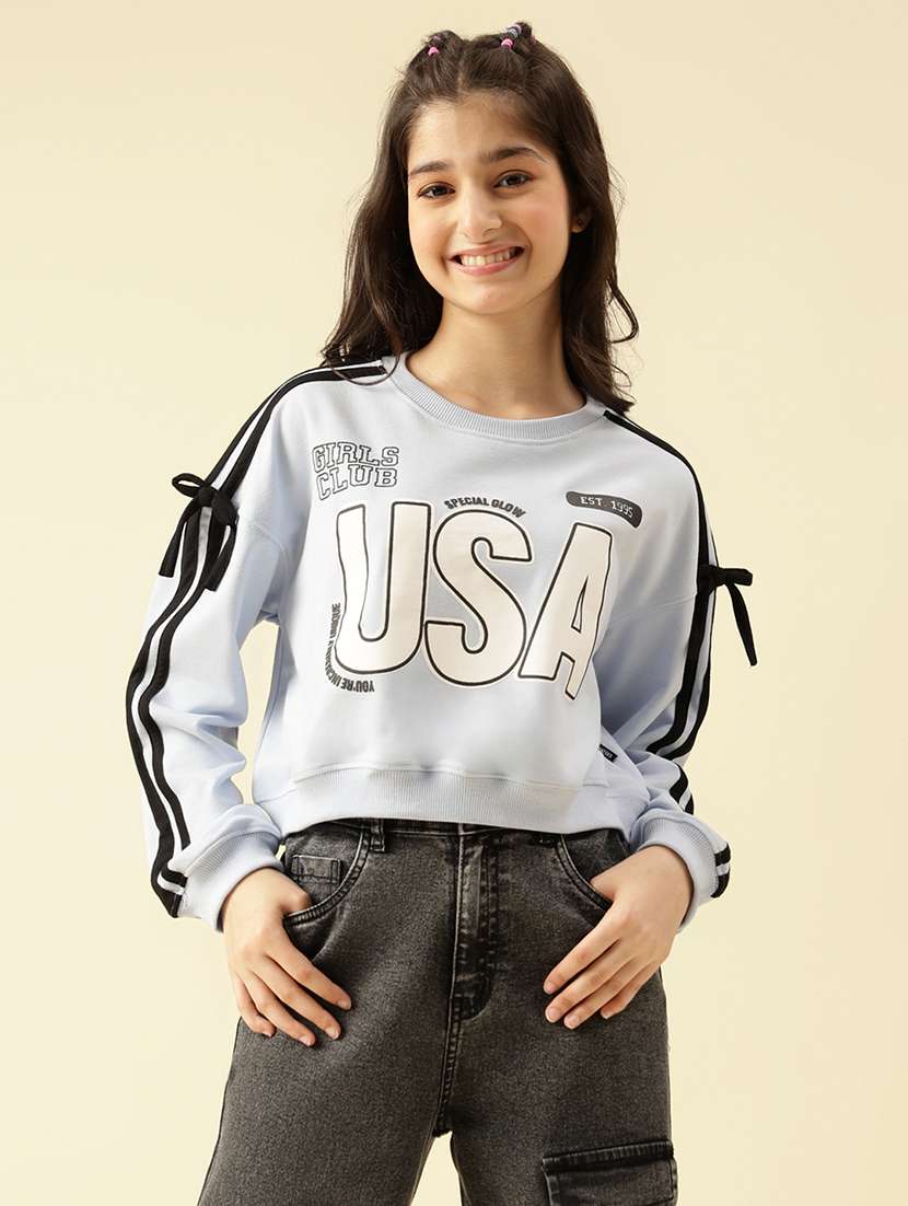 girls printed long sleeve crop sweatshirt