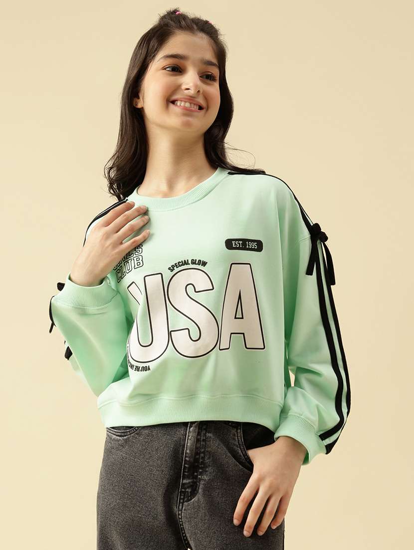girls printed long sleeve crop sweatshirt