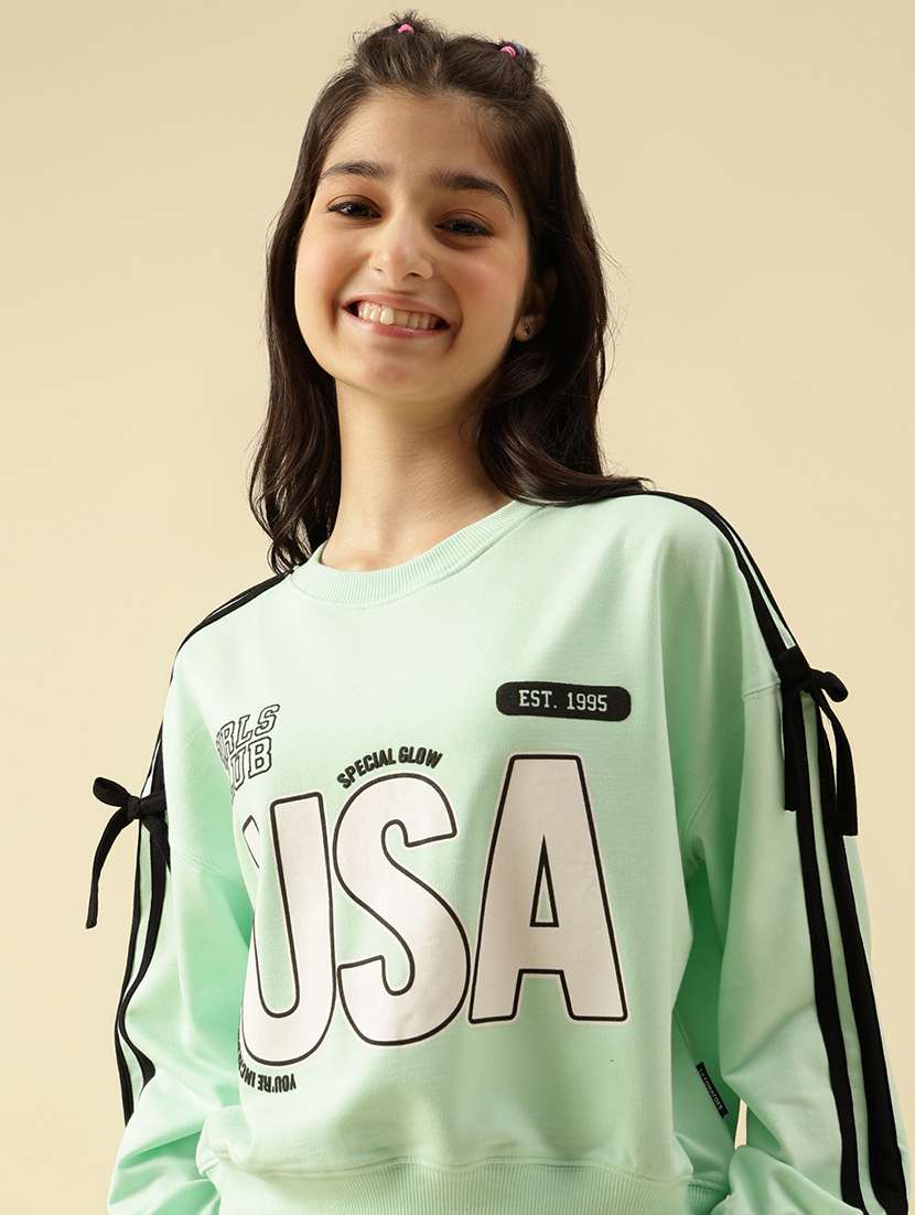 girls printed long sleeve crop sweatshirt - 22073261 -  Standard Image - 5