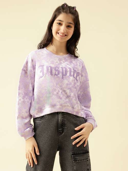 girls printed long sleeve crop sweatshirt - 22073262 - Standard Image - 0