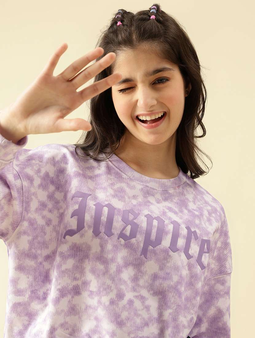 girls printed long sleeve crop sweatshirt - 22073262 - Standard Image - 5