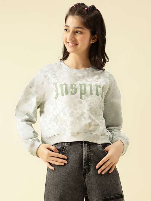 girls printed long sleeve crop sweatshirt - 22073263 - Standard Image - 0