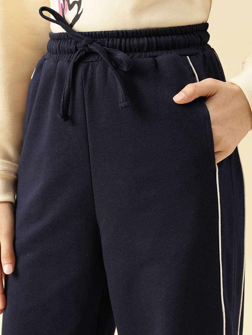 girls solid mid rise relaxed fit track pant - 22073264 -  Standard Image - 5