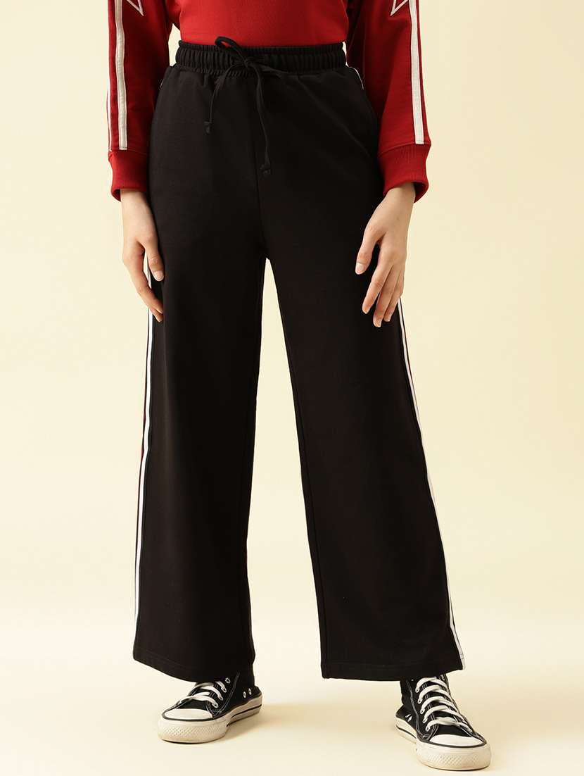 girls solid mid rise relaxed fit track pant