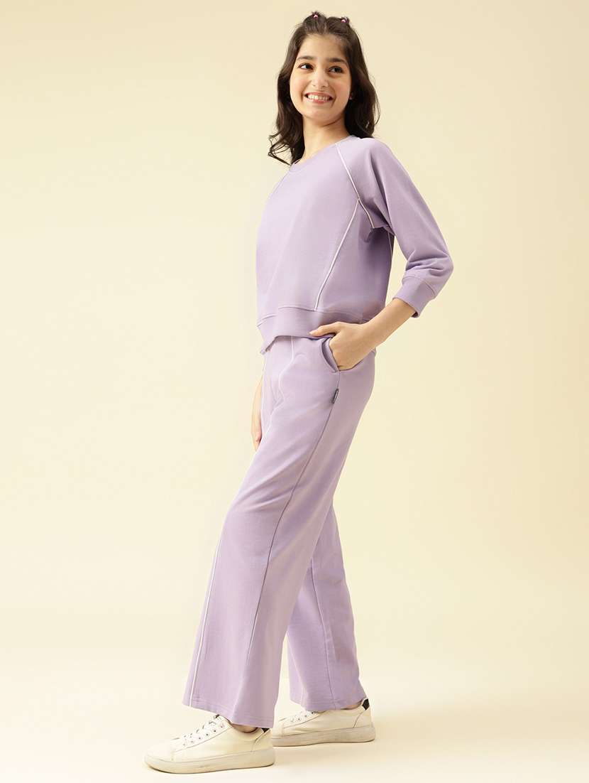 girls lavender solid active wear co-ord set - 22073275 - Standard Image - 3