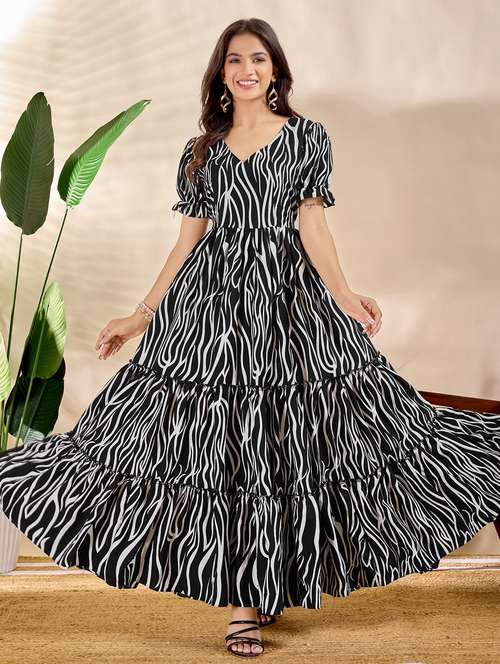 tiered printed maxi dress party wear - 22073776 -  Standard Image - 0