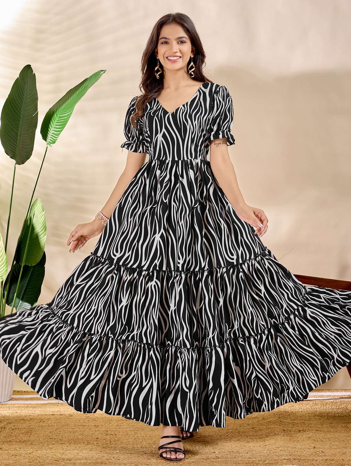 tiered printed maxi dress party wear