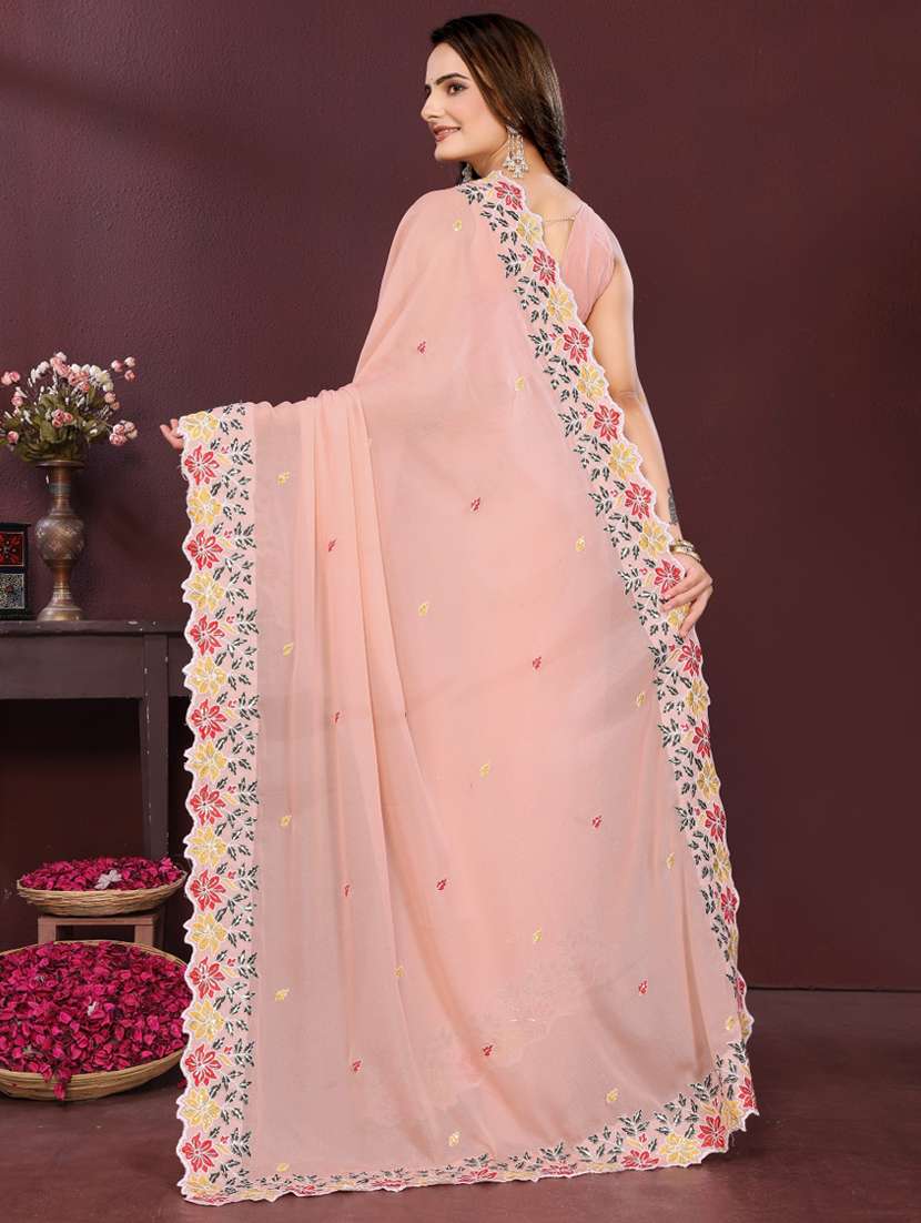 women solid with work embroidered saree with blouse - 22073944 - Standard Image - 3