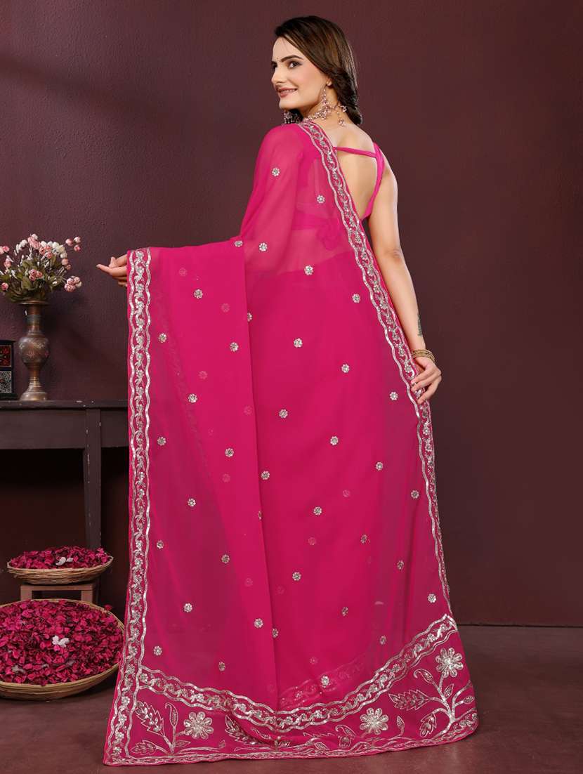 women solid with work embroidered saree with blouse - 22073946 - Standard Image - 3