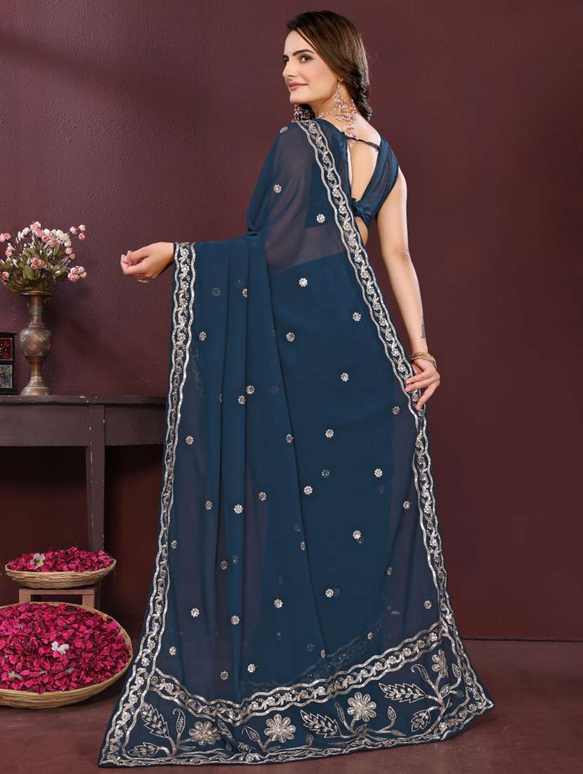 women solid with work embroidered saree with blouse - 22073947 - Standard Image - 3