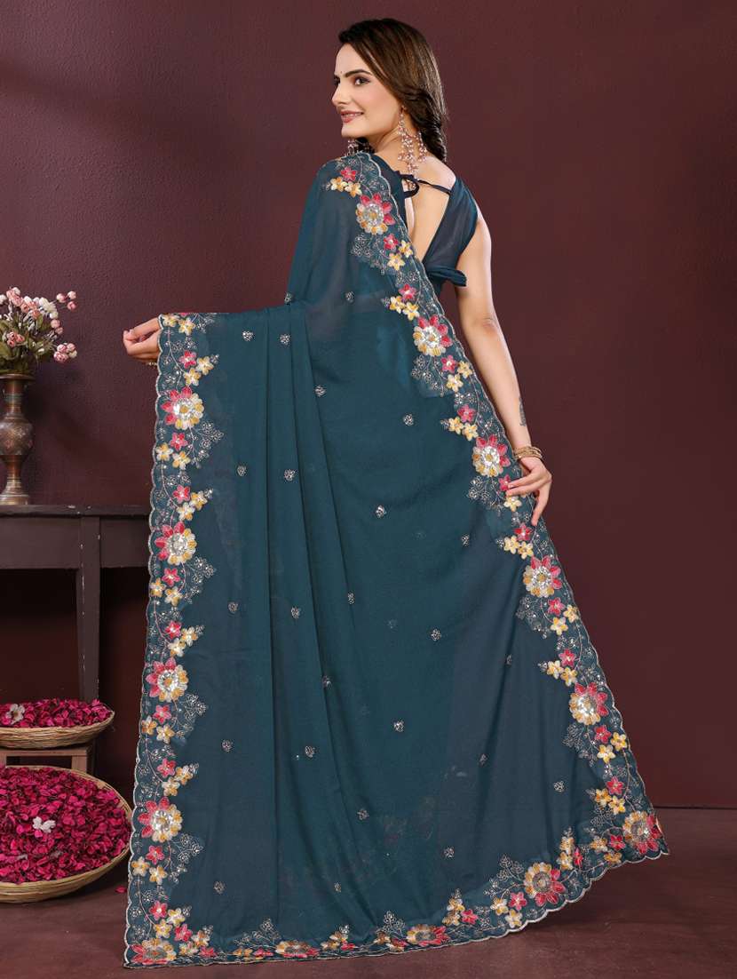 women solid with work embroidered saree with blouse - 22073948 - Standard Image - 3