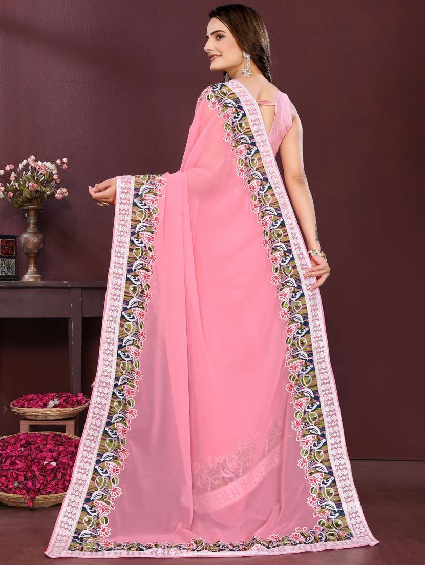 pink georgette embroidered saree with blouse - 22073950 - Standard Image - 3