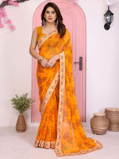 women bandhani printed bordered saree with blouse - 22073974 - Standard Image - 0