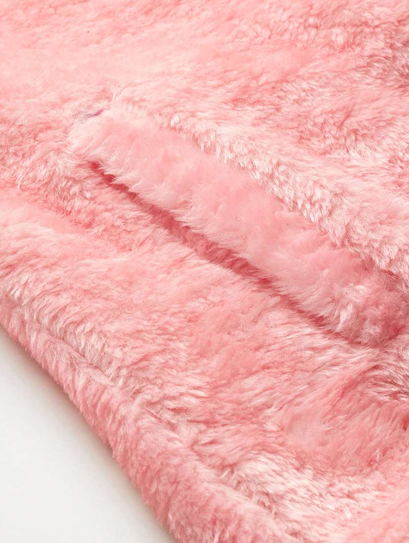 women solid stand collar long sleeve fur jacket - 22074027 -  Standard Image - 5