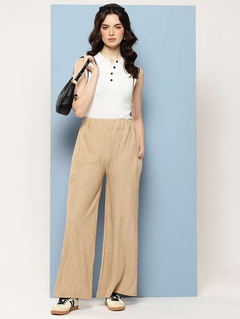 women solid mid rise flared palazzo - 22074043 - Standard Image - 3