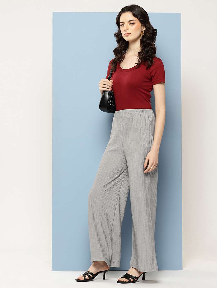 women solid mid rise flared palazzo - 22074044 - Standard Image - 3