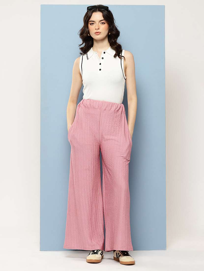 women solid mid rise flared palazzo - 22074045 - Standard Image - 3