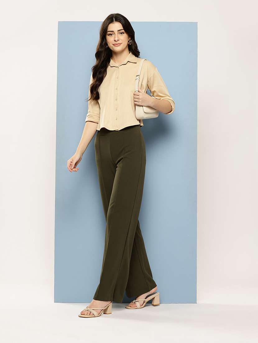 women solid collared long sleeve crop shirt - 22074055 - Standard Image - 3