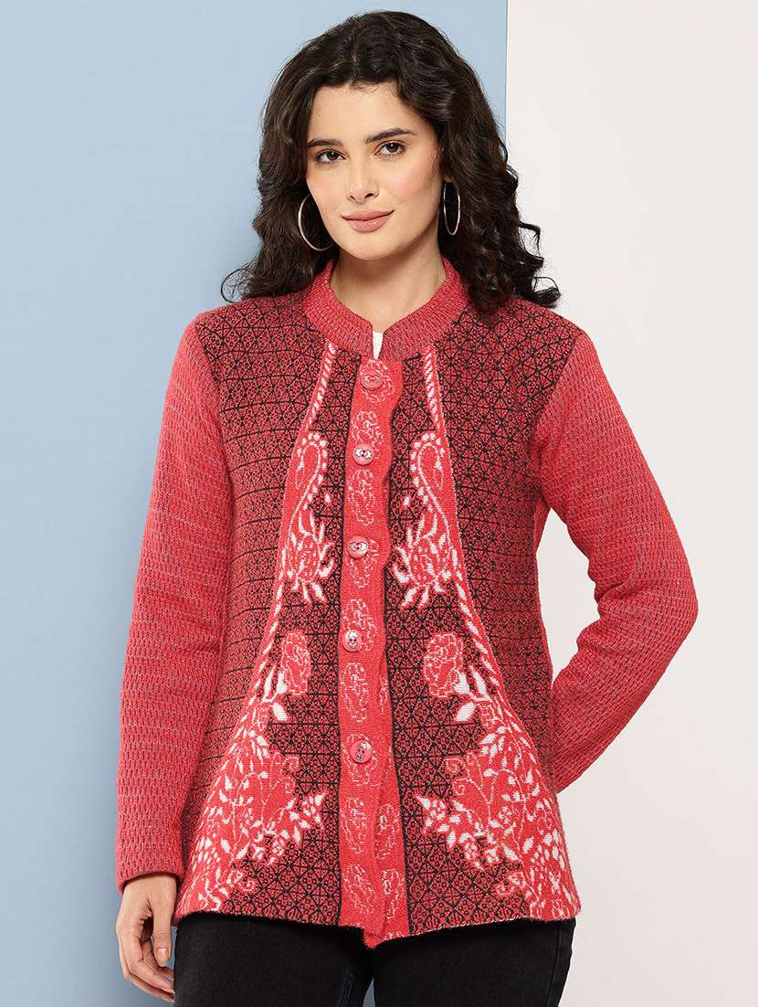 red wool blend cardigan
