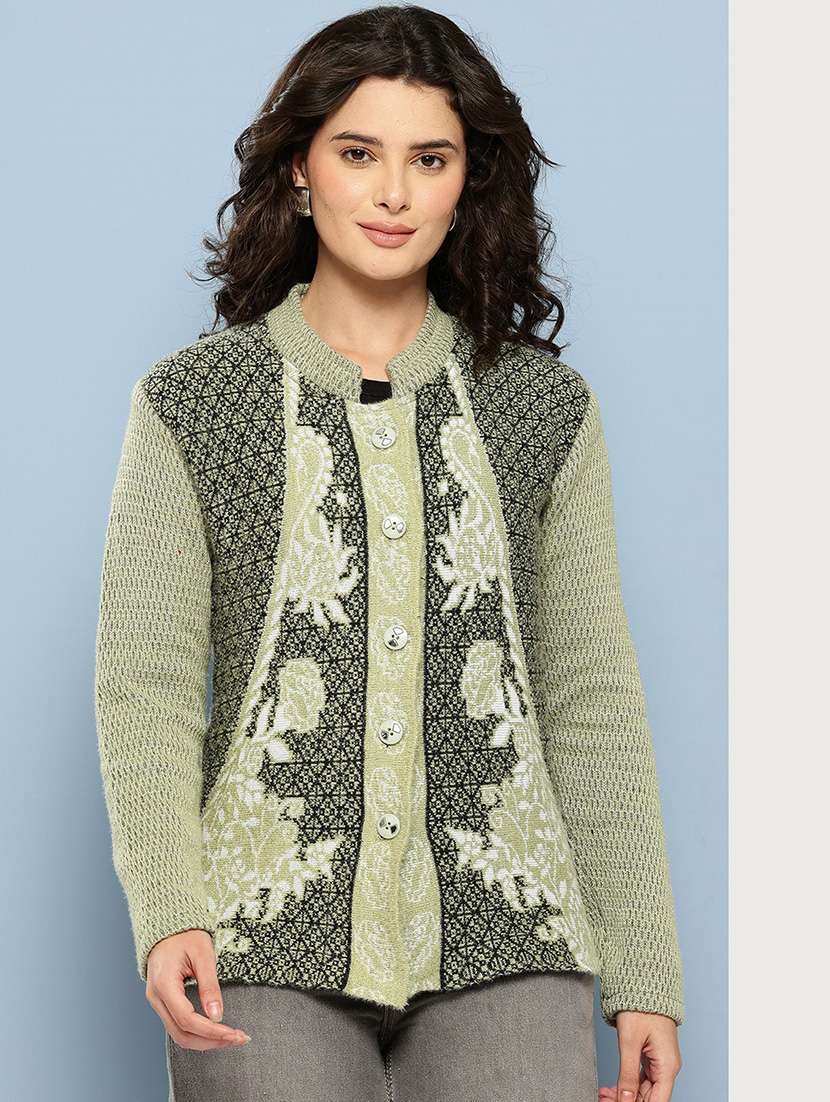 green wool blend cardigan