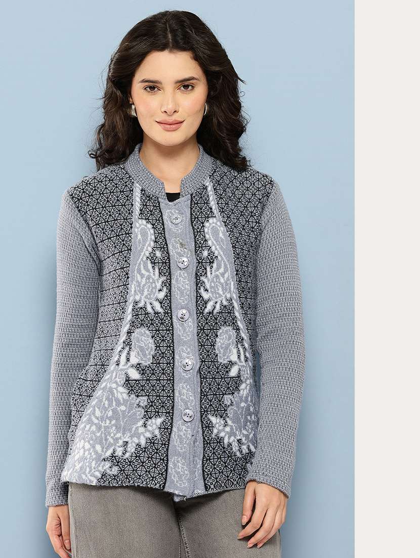 grey wool blend cardigan